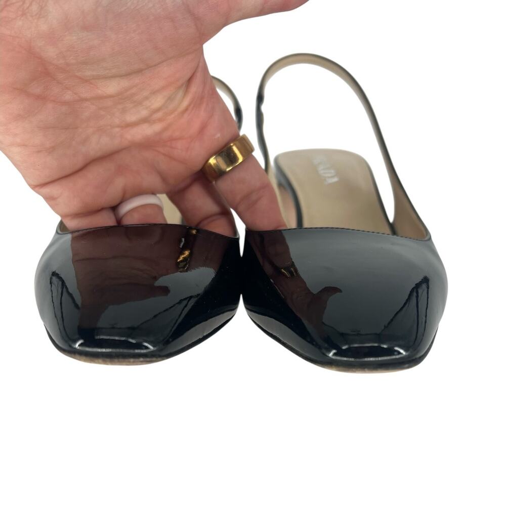 Prada Triangle Logo Patent Leather Slingback Pumps Black 40 - Picture 10 of 15